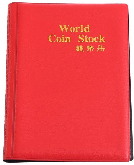 Album per Monete - 10 Pagine con 120 Tasche per Monete Mondiali - Rosso