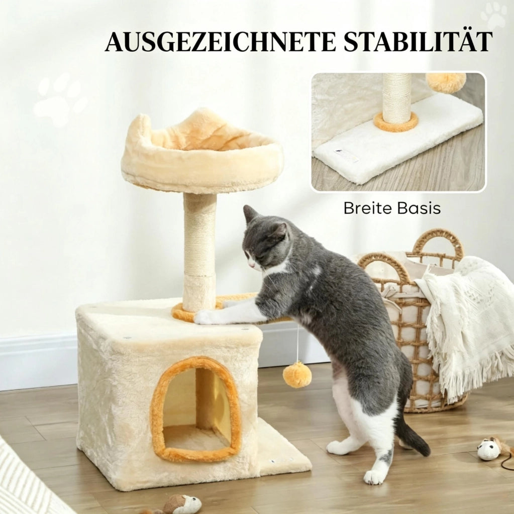 ALBERO PER GATTI 40x30x72 cm con Cuccia, Piattaforma a Pesce e Palo in Sisal
