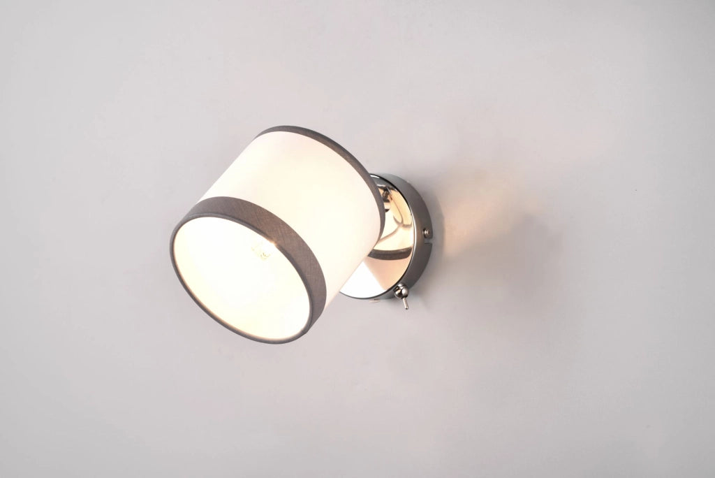 DAVOS SPOT SINGOLO ORIENTABILE METALLO CROMATO PARALUME BIANCO E GRIGIO H. 21CM ATTACCO E14