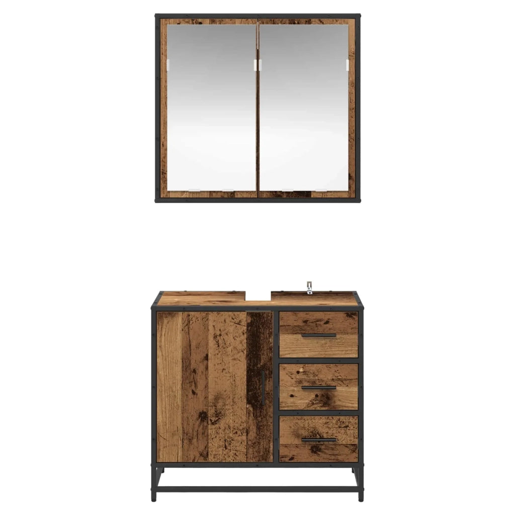 Set di mobili per il Bagno | Armadio da bagno con cassetto 2 pz Legno vecchio