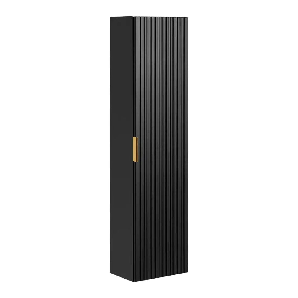 Colonna bagno NOXERA – 1 porta – Nero opaco – Design scanalato e maniglie personalizzabili