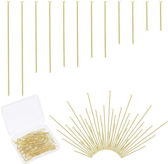 Spillini da decorare 210 pezzi - Acciaio inossidabile 304 - 24K Oro - Testa piatta - 6 stili - Diametro 0,6 mm - Spillini da gioielli