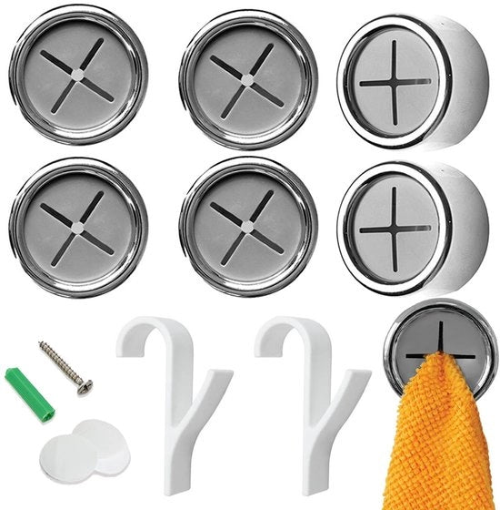Kit di appesi per asciugamani 6 pezzi - Appeso rotondo autoadesivo - Senza foro - Doppio utilizzo - Antiscivolo - Montaggio semplice - Spina per parete