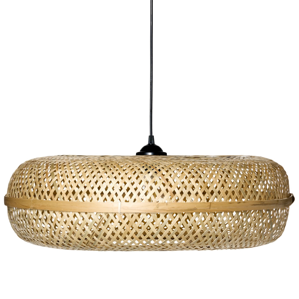 Lampada a sospensione lampadario con paralume in bambù naturale d'ispirazione bohémien rotonda intrecciata Illuminazione