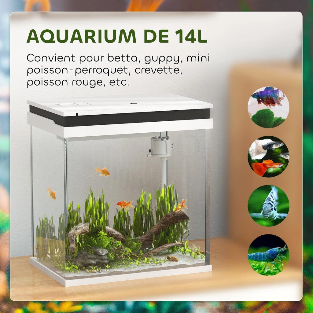 Acquario completo in vetro 14L con filtro LED pompa acqua ¨C zephmum ¨C 30x20x33 cm bianco