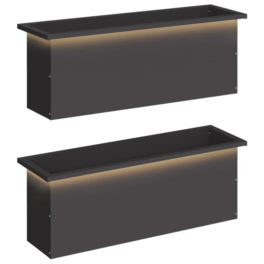 Fioriera da giardino con LED 2 pz Nero 30 x 100 x 30 cm Acciaio 8008113