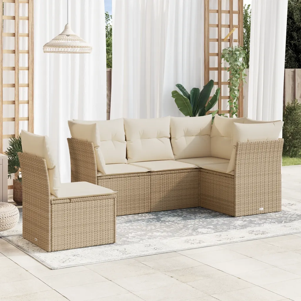 Set Divano da Giardino 5 pz con Cuscini Beige in Polyrattan 3249477