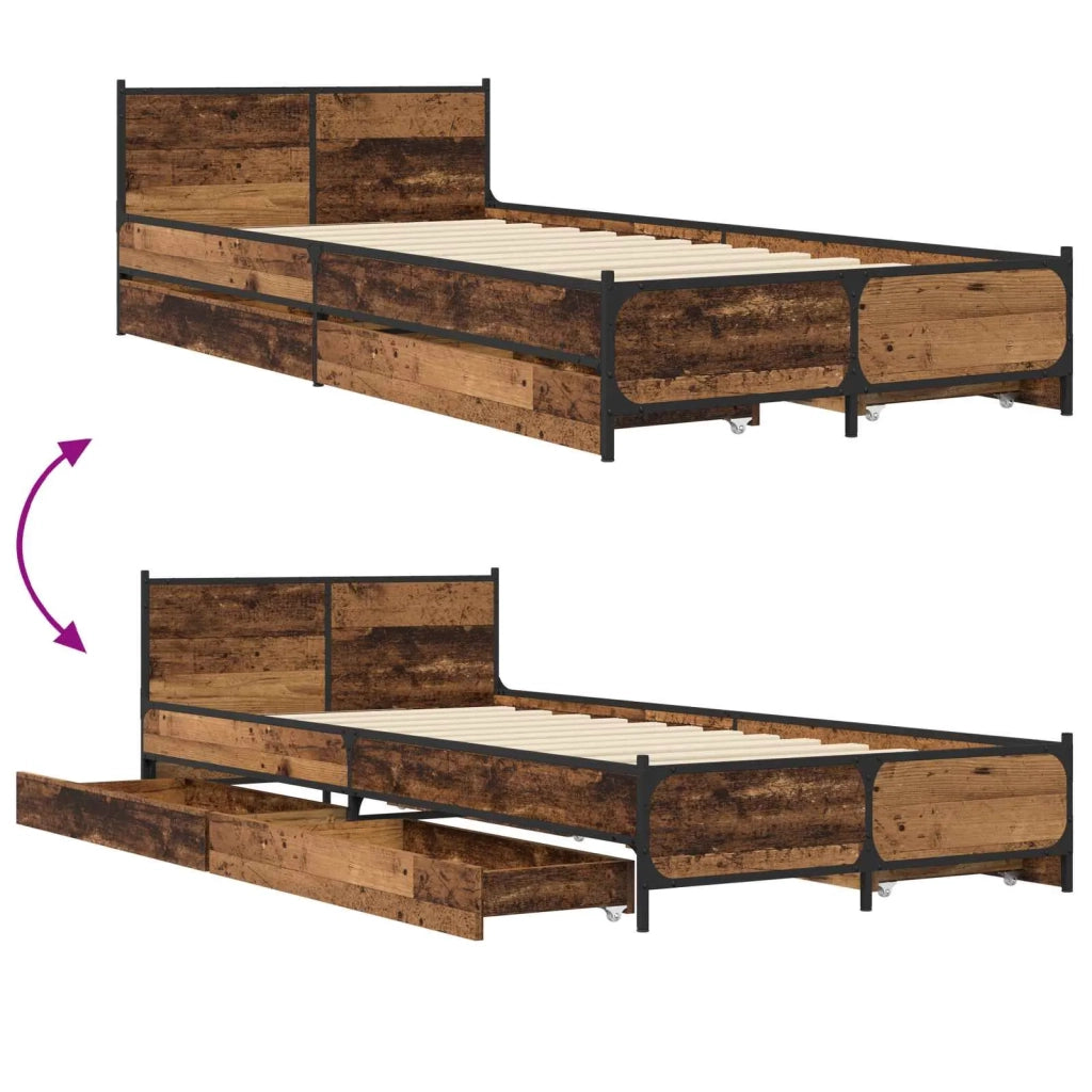 Struttura letto con testata con ruota Legno antico 80 x 200 cm 3429695