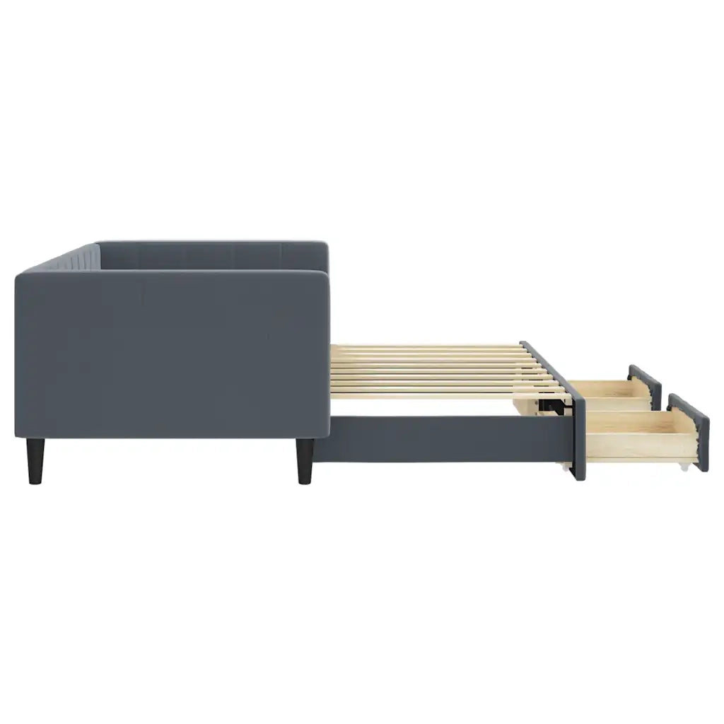 Divano Letto Estraibile Cassetti Grigio Scuro 90x190cm Velluto