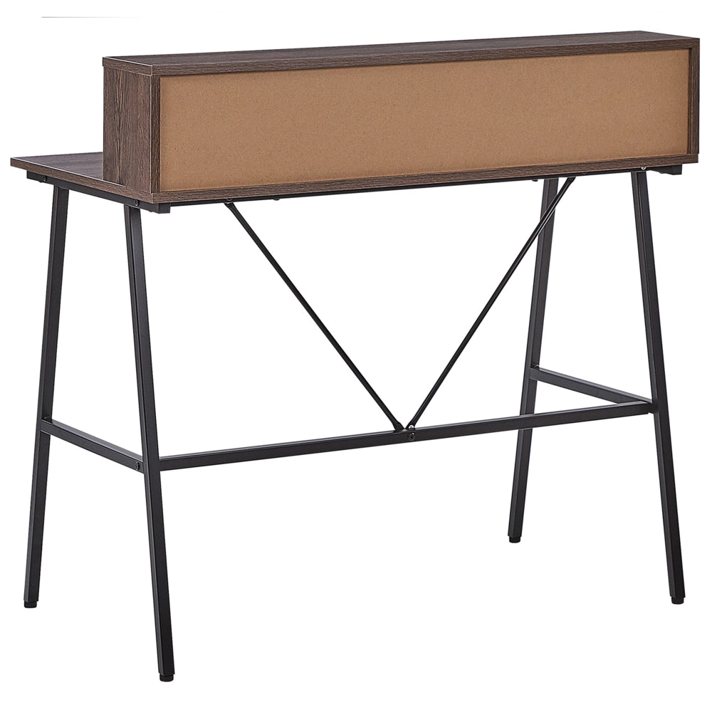 Scrivania Home Office Top in legno scuro 100 x 50 cm Struttura in metallo Nero con ripiani