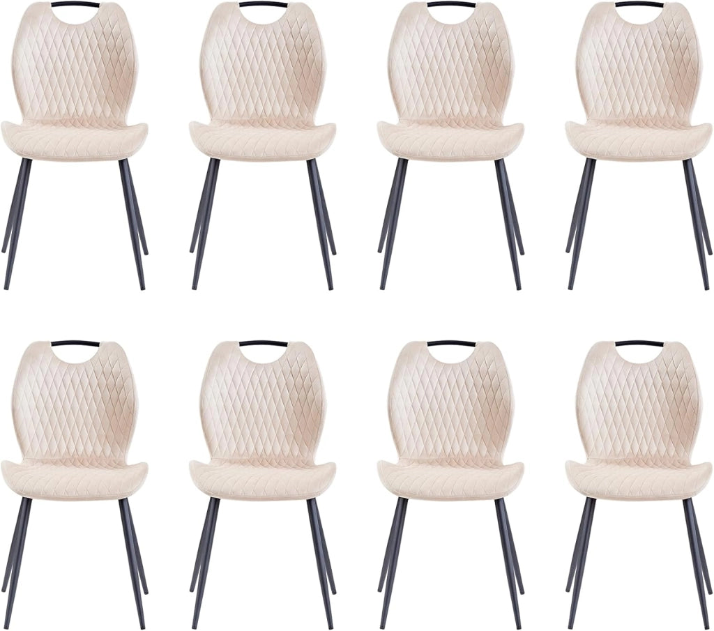 GrandCA HOME Set di 8 Sedie da Pranzo, Sedia da Pranzo Imbottita, Sedia da Cucina Nordica Con Maniglie, Gambe in Metallo, Sedie con Motivo a Rombi (Cachi)