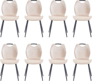 GrandCA HOME Set di 8 Sedie da Pranzo, Sedia da Pranzo Imbottita, Sedia da Cucina Nordica Con Maniglie, Gambe in Metallo, Sedie con Motivo a Rombi (Cachi)