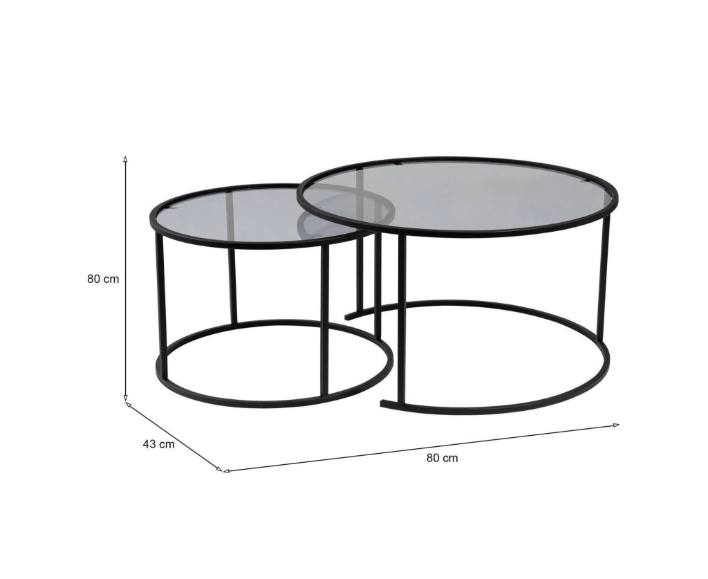Aedion, Tavolino da Salotto set di 2 Tavolini, 80x80x43h cm Nero
