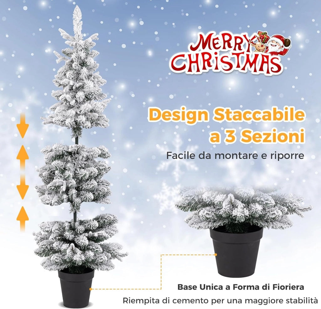 Albero di Natale Slim Pre-illuminato 150/180 CM, Albero di Natale Innevato con 120/140 Luci LED Bianche Calde, 249/334 Rami e 8 Modalità di Illuminazione e Vaso (180 CM)