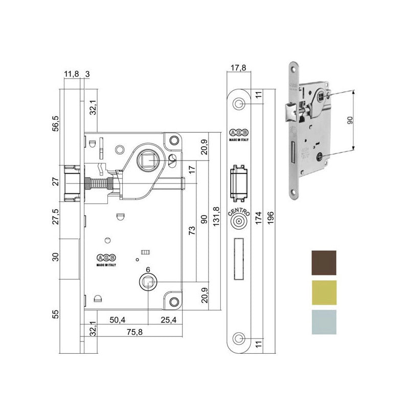 Serratura Inf.Legno Centro E50 Bagno Ot 1005 Agb
