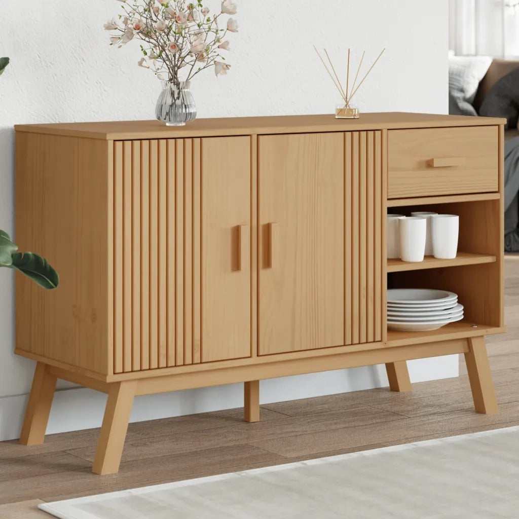 Credenza | Madia | Buffet da pranzo | Armadio da pranzo OLDEN Marrone 114x43x73,5 cm in Legno Massello di Pino