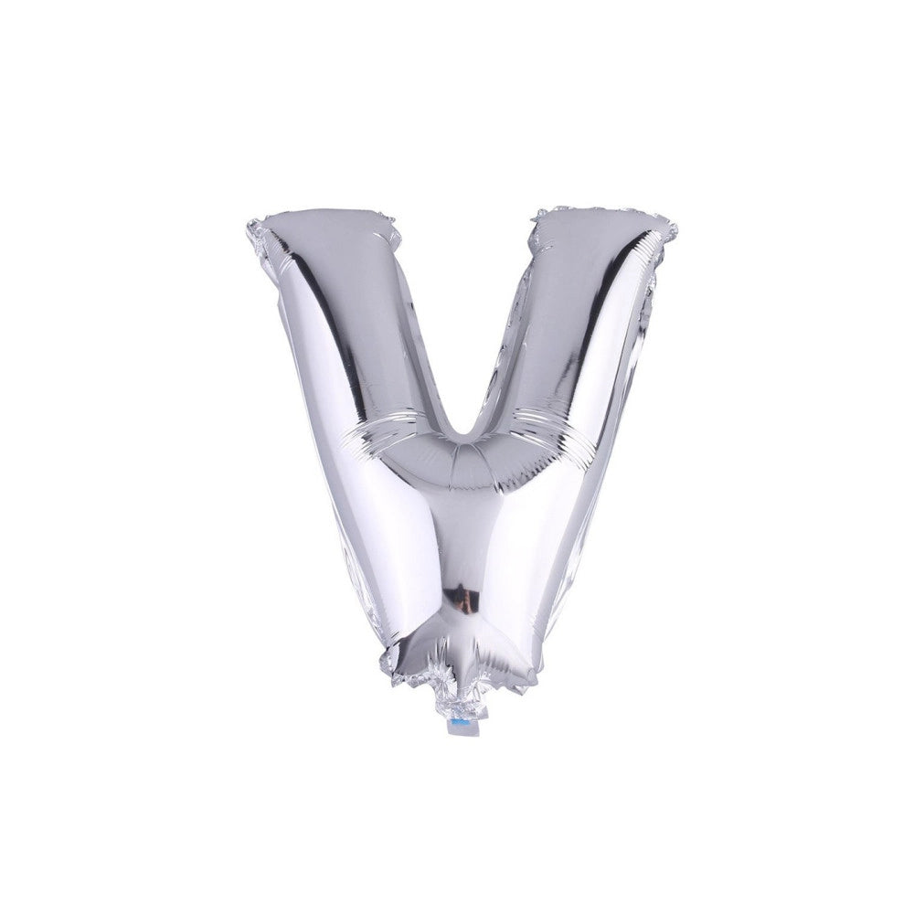 Trade Shop - Palloncino Gonfiabile Elio Lettera V Argento 35 Cm Compleanno Festa Party Casa -