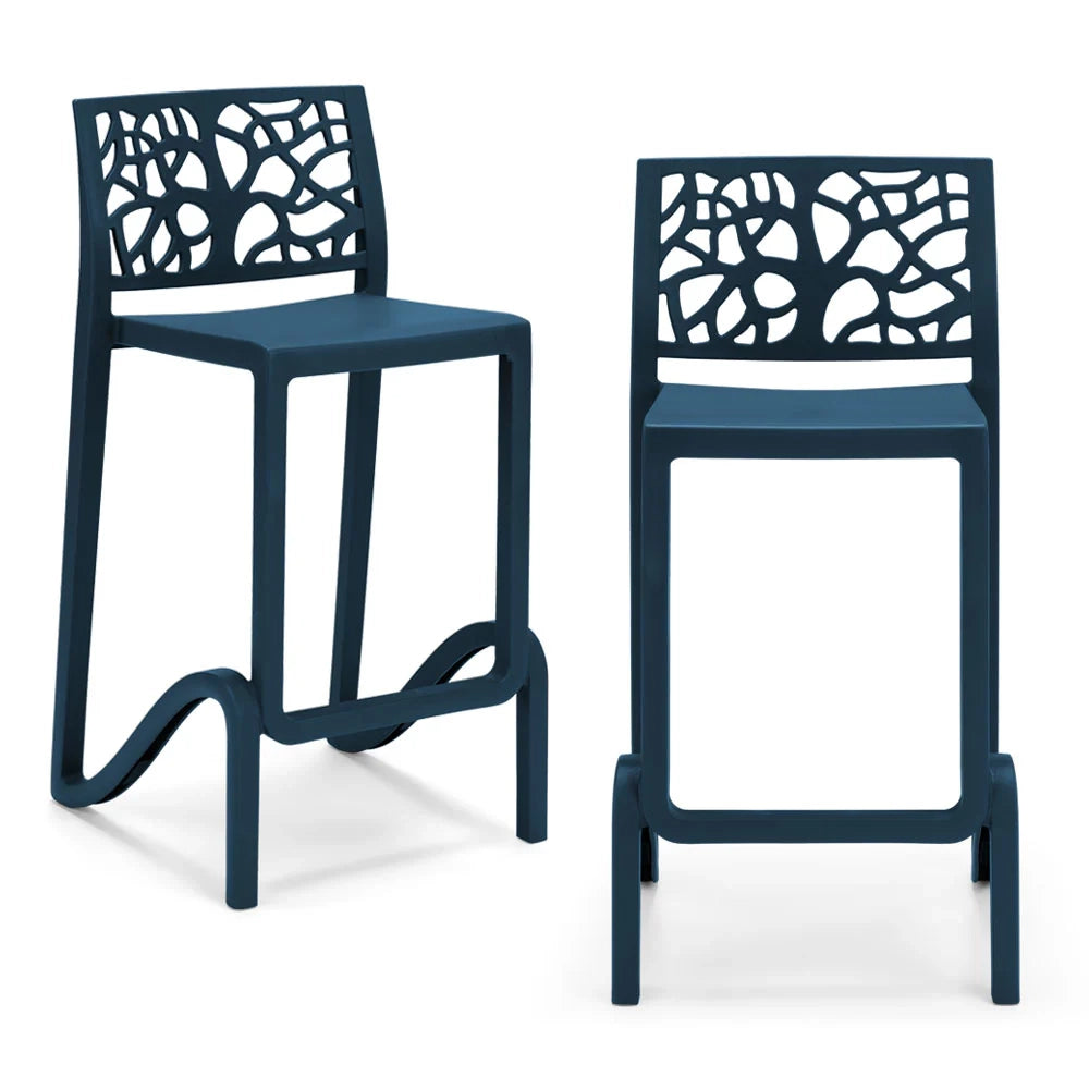 Set 2 sgabelli in polipropilene TETI altezza seduta 65cm, impilabile, idrorepellente, resistente ai raggi UV, design moderno e innovativo, ideale per la cucina, la veranda o giardino colore Petrolio
