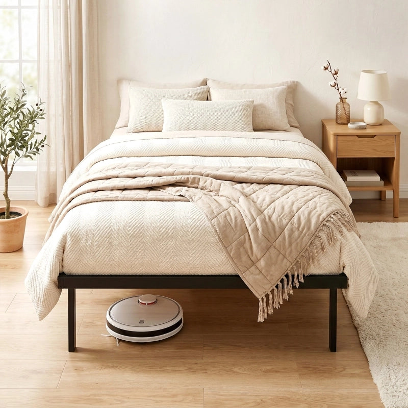 LETTO 90x200 cm in metallo nero con spazio contenitore sotto il letto
