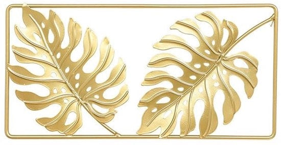 Decorazione per muro - Disegno foglia - Coating dorato - Decorazione metallica - Dimensioni 24 x 12 cm - Leggero - Decorazione per muro duratura e stile