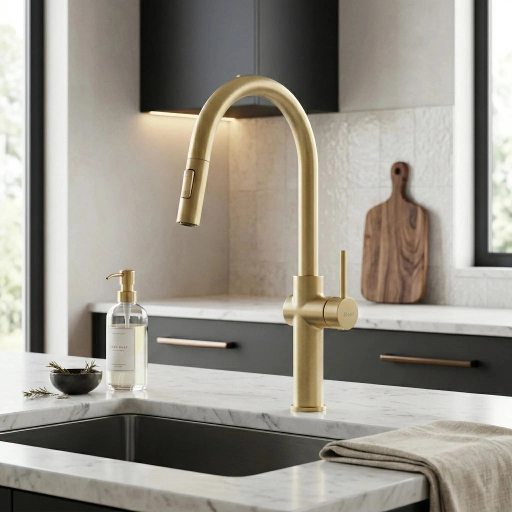Rubinetto Da Cucina Rea Fresh High Brush Gold