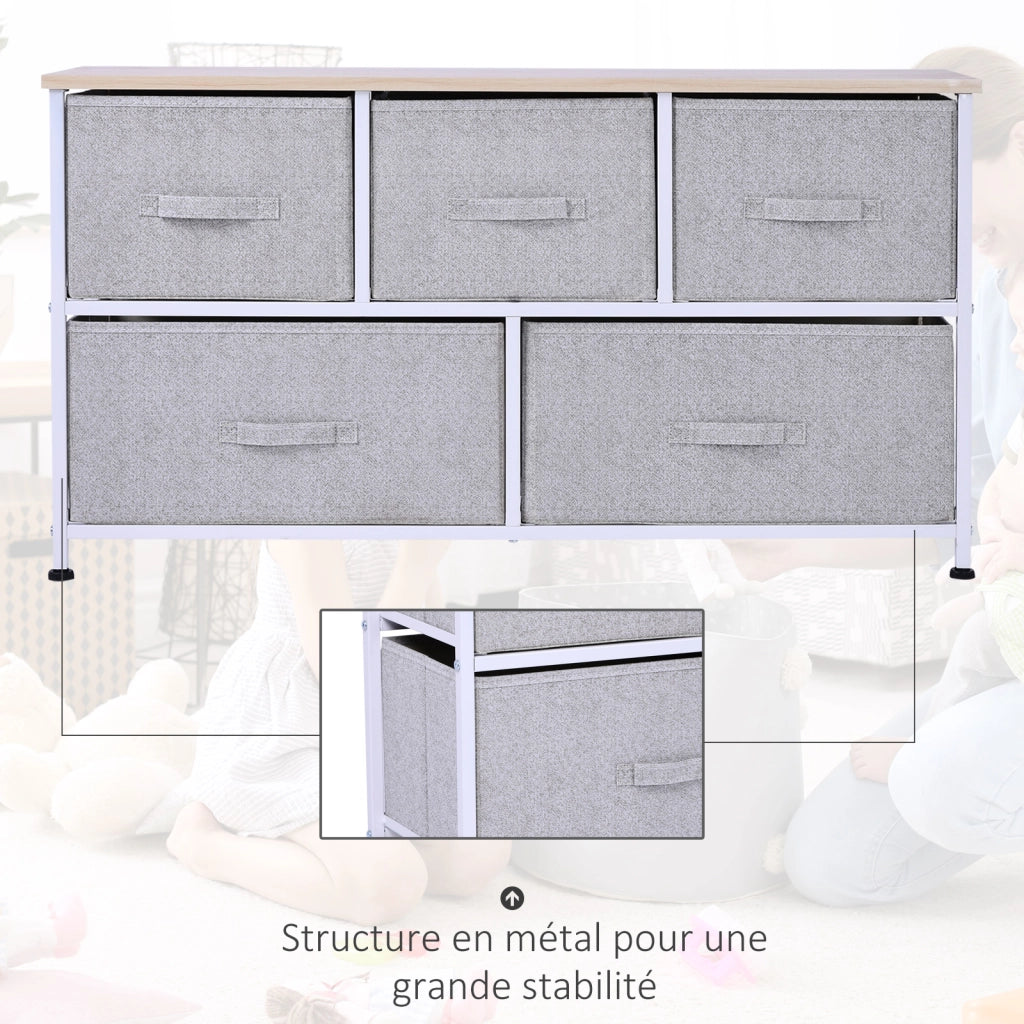 Cassettiera con 5 Cassetti ¨C Zephmum ¨C Grigio Bianco Legno Acciaio 100x30x54