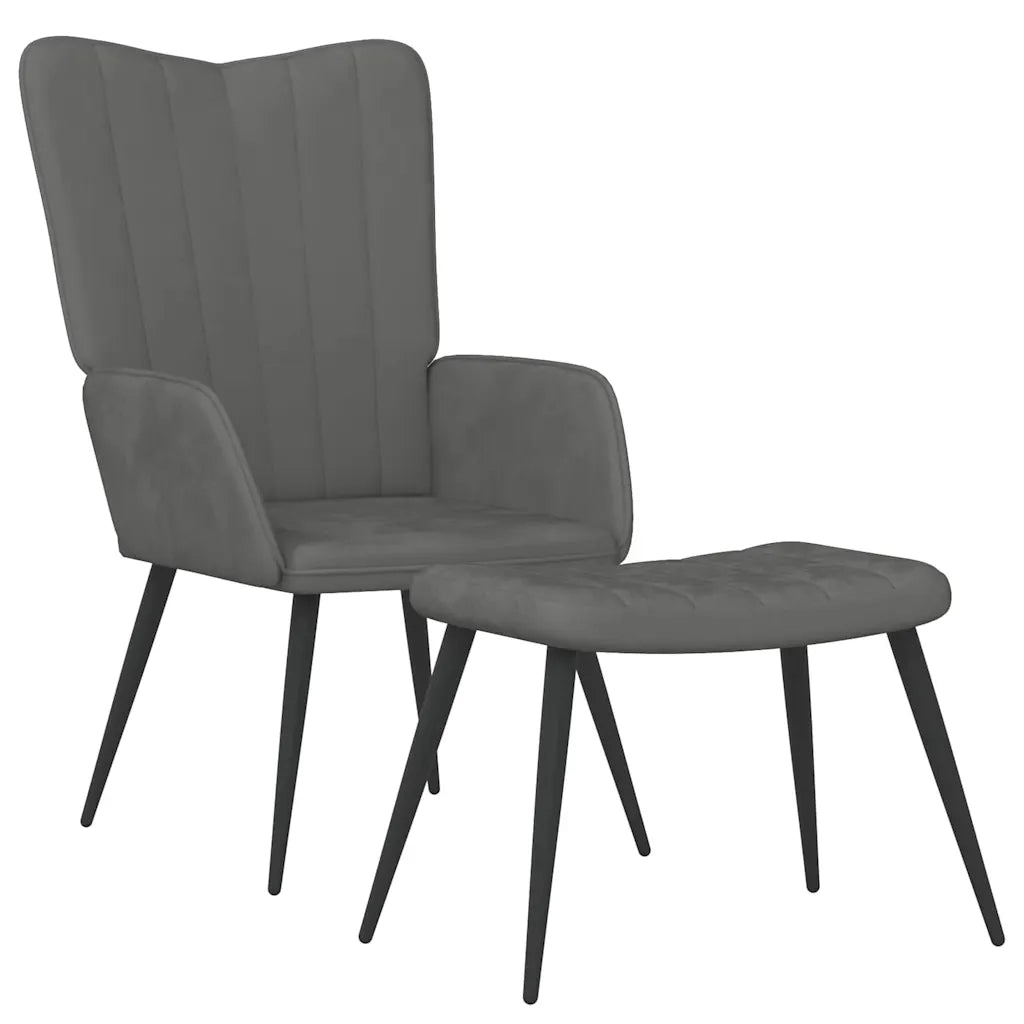 Divano Sedia-Poltrona Relax con Sgabello Grigio Scuro in Velluto