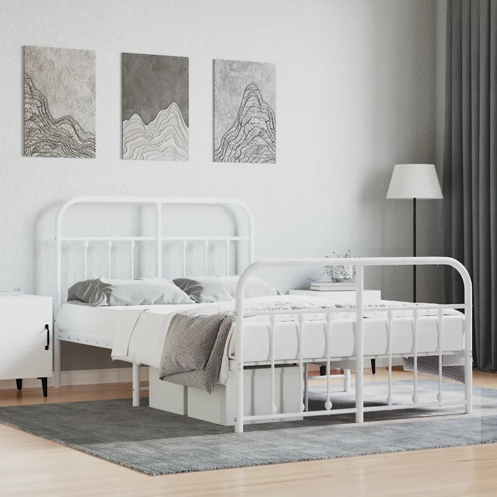 Giroletto con Testiera e Pediera-Struttura Letto Metallo Bianco 120x200 cm 218014