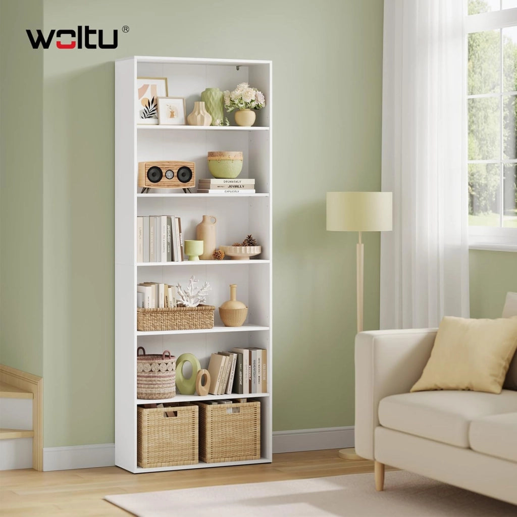 Libreria, scaffale con 6 ripiani regolabili, scaffale aperto, divisorio in piedi, per soggiorno, ufficio, camera da letto, 60 x 180 x 23,5 cm, bianco, SK052ws