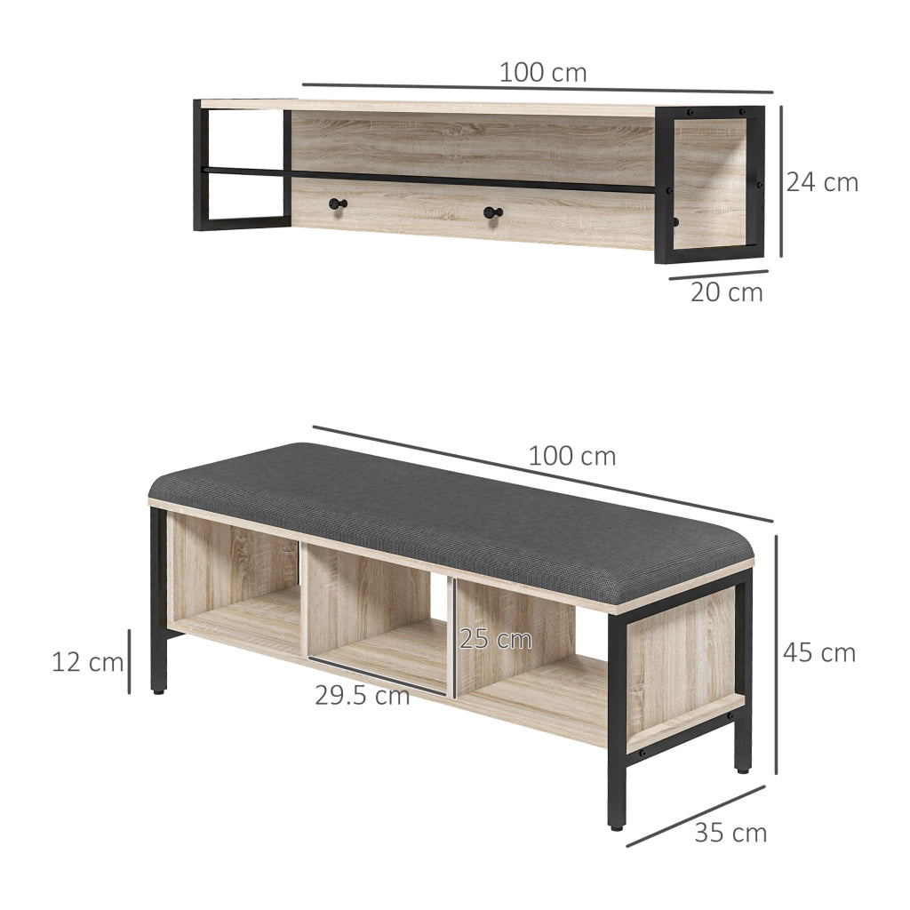 Banca scarpiere con portaoggetti e attaccapanni ¨C zephmum ¨C naturale e nero 90x30x45