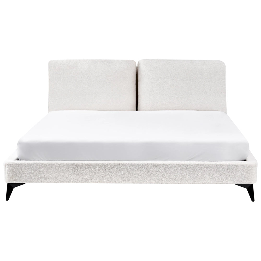 Letto matrimoniale imbottito in bouclè bianco 180 x 200 cm con rete a doghe stile moderno