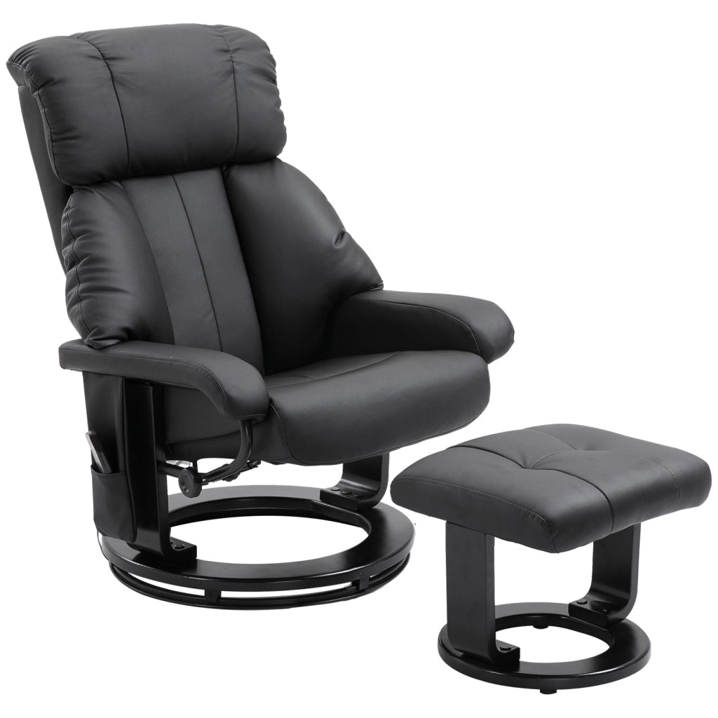 Poltrona Relax Manuale Reclinabile Massaggiante con Pouf Poggiapiedi e Telecomando Nero