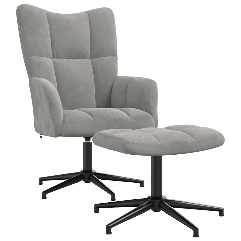 Divano Sedia-Poltrona Relax con Poggiapiedi Grigio Chiaro in Velluto 645829