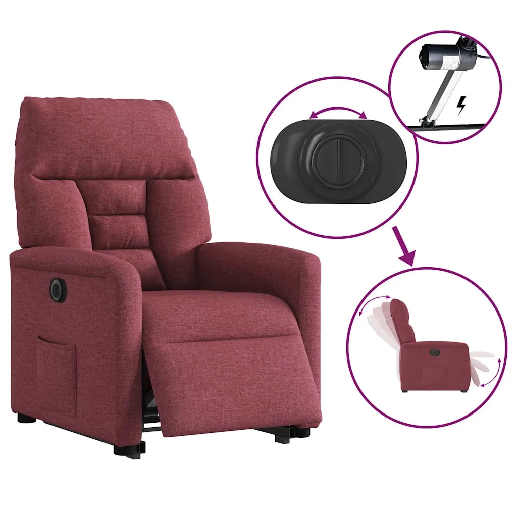Poltrona Alzapersona Reclinabile Elettrica Rosso Vino Tessuto 3303055