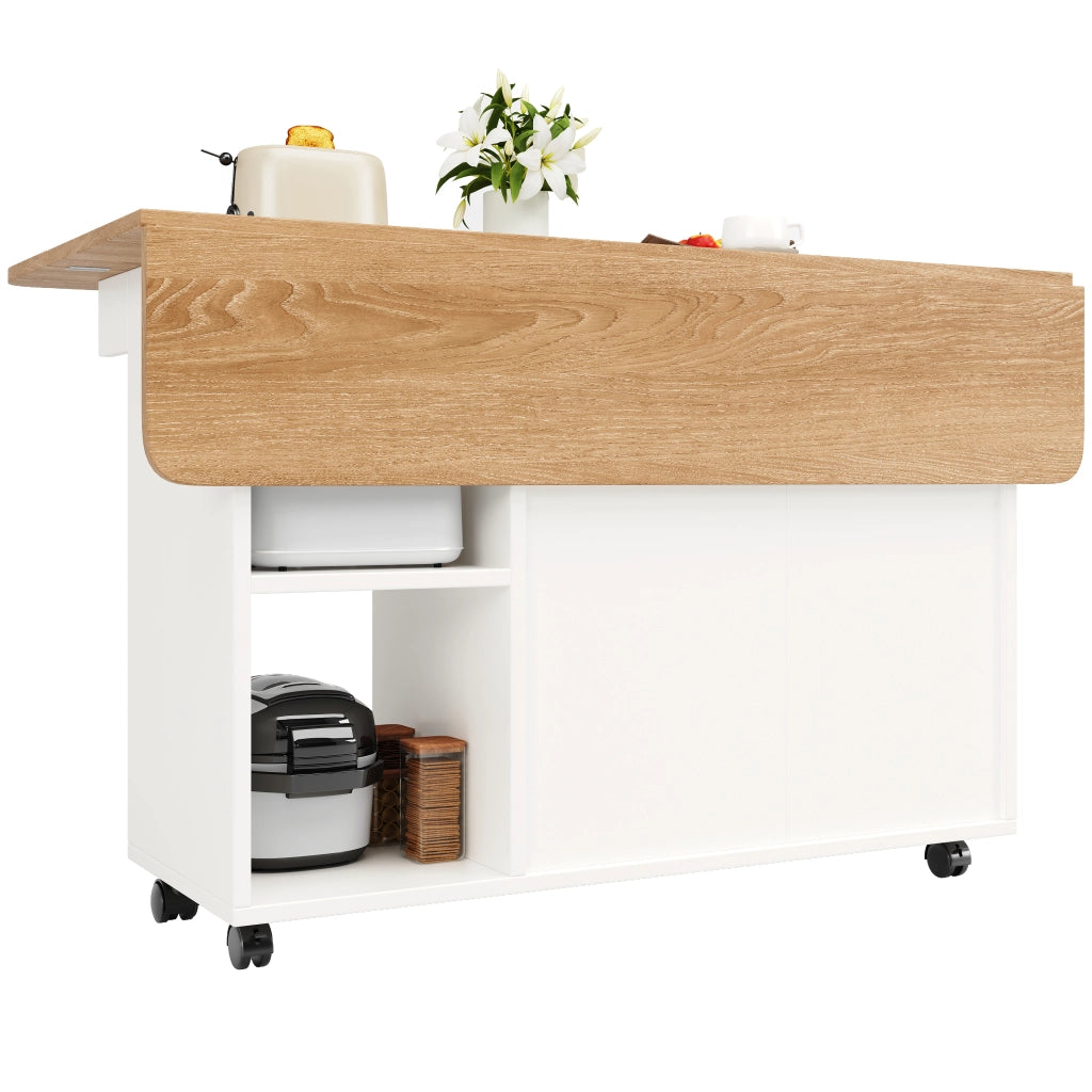 Carrello da Cucina con 2 Vani Chiusi; 3 Vani Aperti; Piano Ribaltabile e Ruote per Cucina