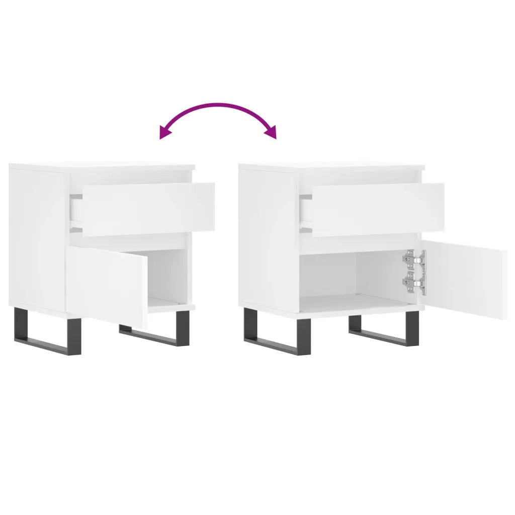 Set di 2 Comodini | Armadio da Notte | Mobiletto da notte Bianchi 40x35x50 cm in Legno Multistrato