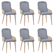 Set di 6 sedie da pranzo - con design in rattan e struttura in metallo - grigio