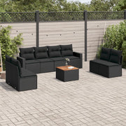 Set Divani da Giardino 9 pz con Cuscini Nero in Polyrattan 3256412