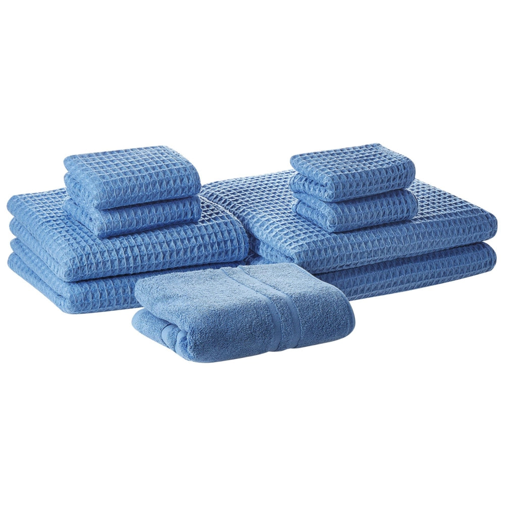 Set di 9 asciugamani da bagno e tappetino da bagno per ospiti in cotone blu Zero Twist
