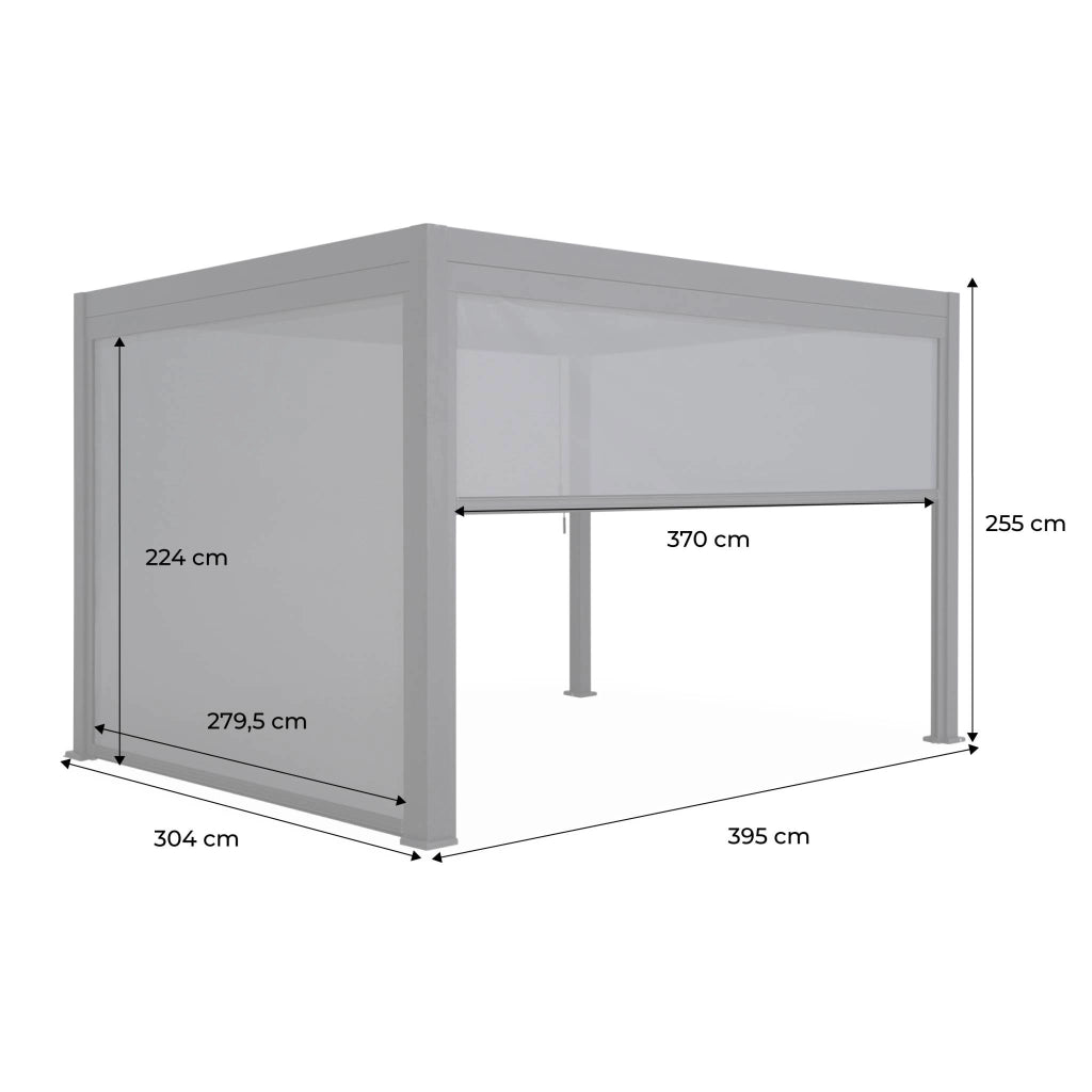 Pergola bioclimatica 3x4m in alluminio + tenda da 3m + tenda da 4m,