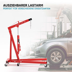 gruetta idraulica da officina per sollevamento motori, gru manuale pieghevole con braccio regolabile, carico max 1000kg