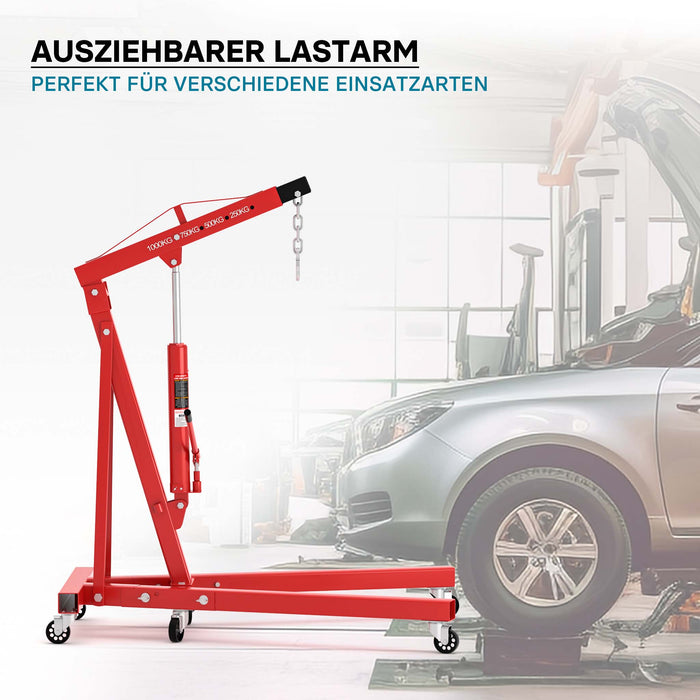 gruetta idraulica da officina per sollevamento motori, gru manuale pieghevole con braccio regolabile, carico max 1000kg