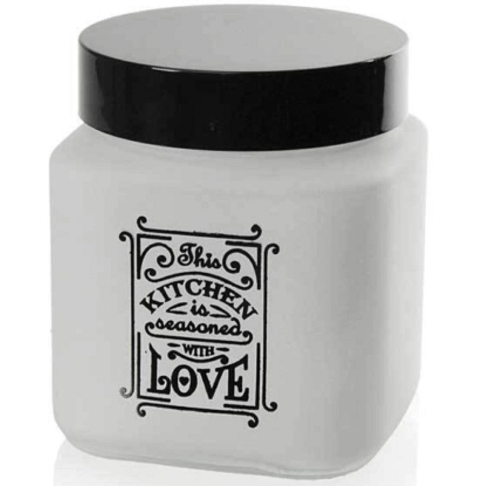 Trade Shop - Barattolo Contenitore Vetro Quadrato Bianco Moderno Satinato 1000 Ml 12cm 833502 -