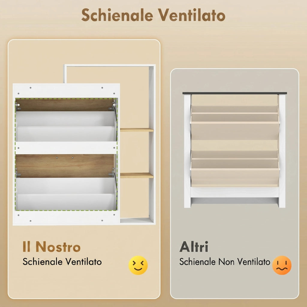 Mobile Portascarpe con Cassetti e Ripiani ¨C zephmum ¨C Bianco e Legno Naturale