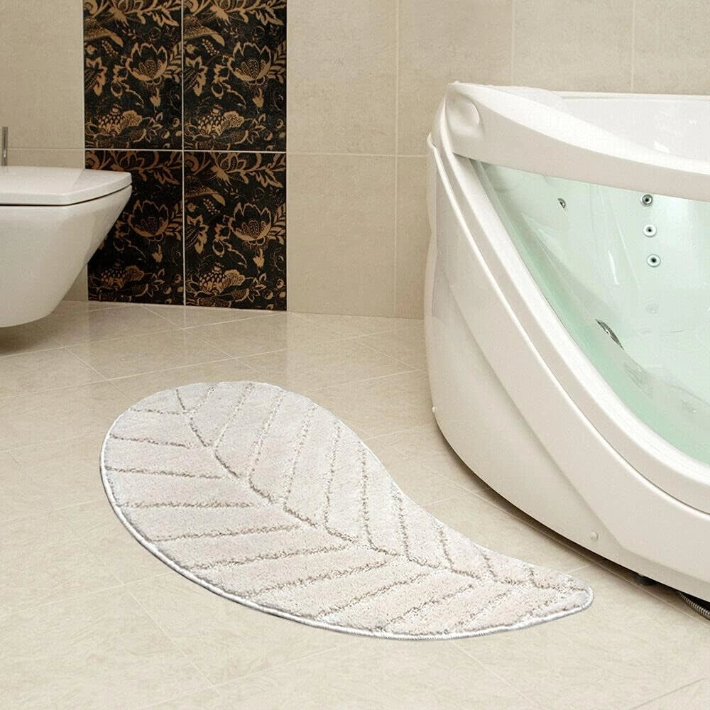 Tappeto Bagno Foglia Assorbente Camera Scendi Doccia Antiscivolo Panna