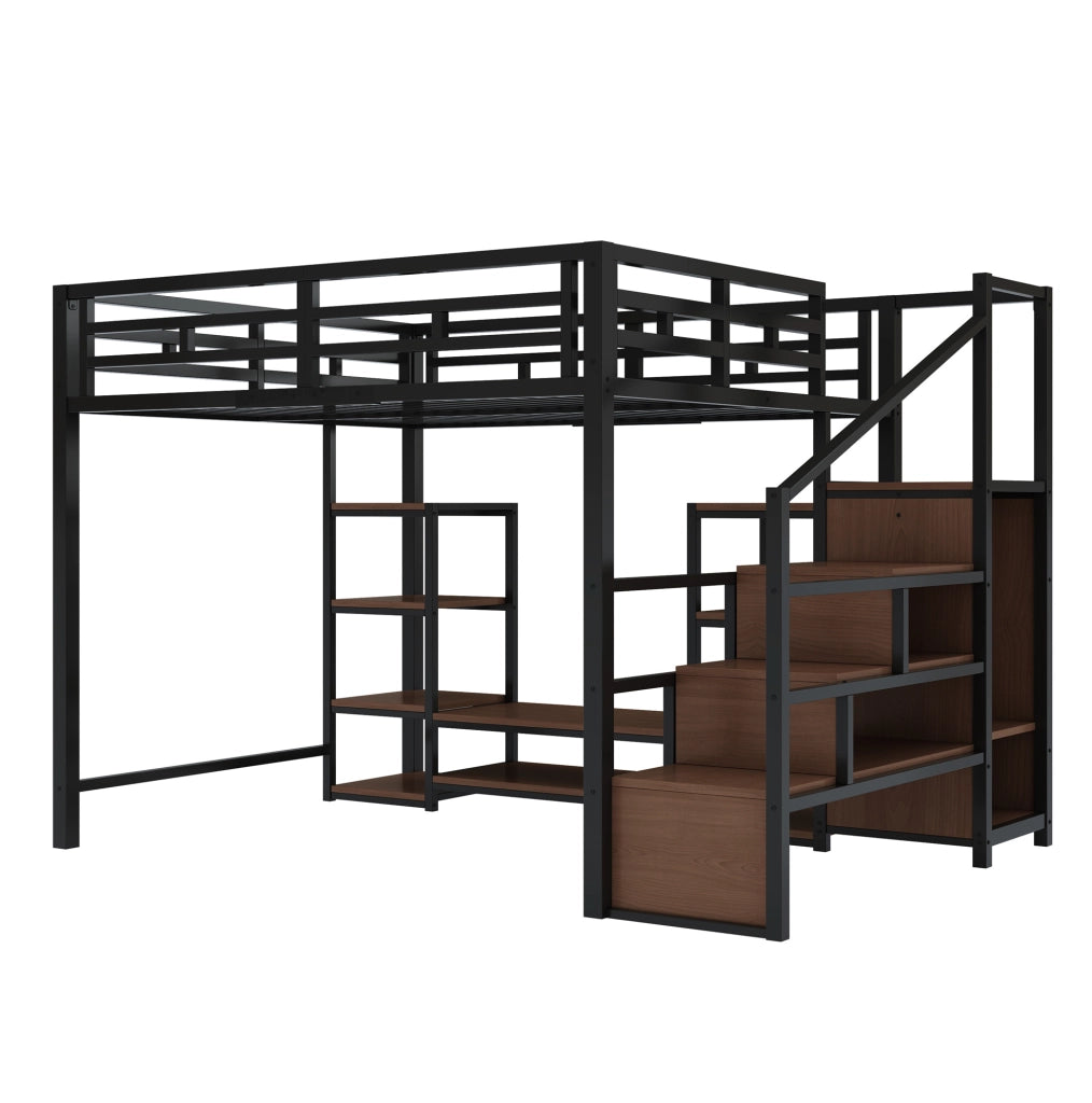 Letto a soppalco 140x200 cm con supporto TV e presa, nero HAVRYA