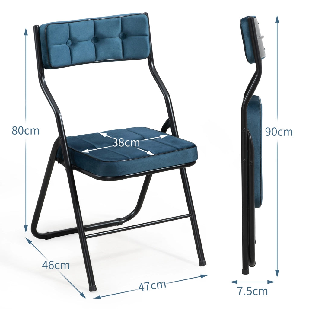SEDIA Pieghevole Imbottita in velluto blu Set da 2 pezzi
