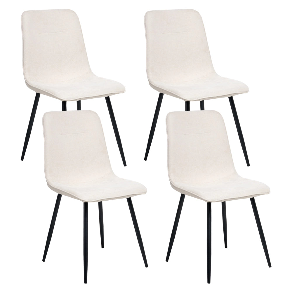 Set di 4 sedie da pranzo Tappezzeria in poliestere beige chiaro Gambe nere in ferro Sala da pranzo senza braccioli