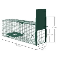 Gabbia Trappola per Animali Piccoli con Una Porta e Maniglia, 80x25x30 cm, Verde Scuro