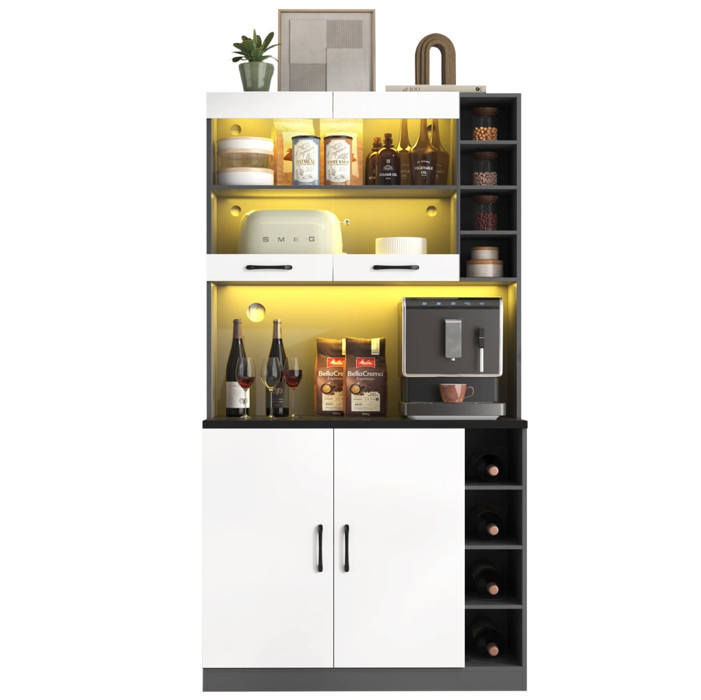 Mobile cucina moderno 100x47x187 cm in MDF e vetro rinforzato; grigio e bianco con LED